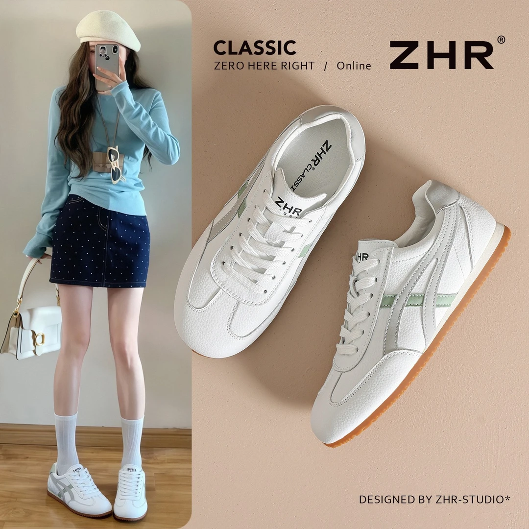 ZHR/则则休闲德训鞋女秋软底通勤百搭系带休闲运动鞋拼色时尚女鞋