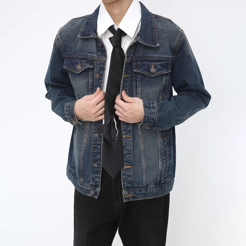 Voguo Relay 韩版复古蓝牛仔外套宽松帅气宽松长袖牛仔夹克上衣