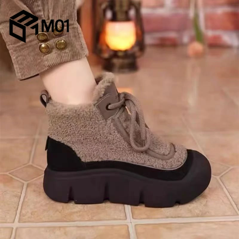 M01专柜款加绒妈妈棉鞋女冬新款厚底高帮雪地靴女软底防滑短靴子