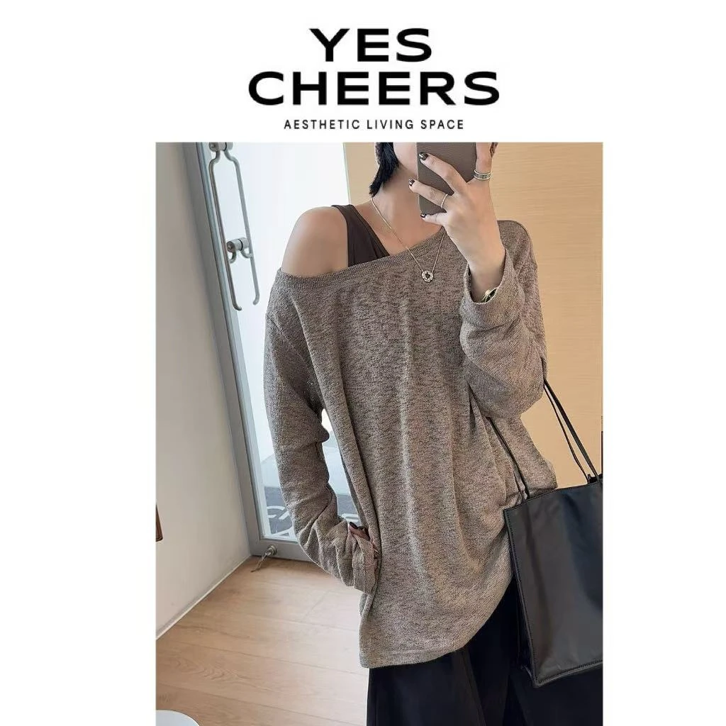 悦是YESCHEERS【视觉焦点】纱线斜肩t俩件套 8769