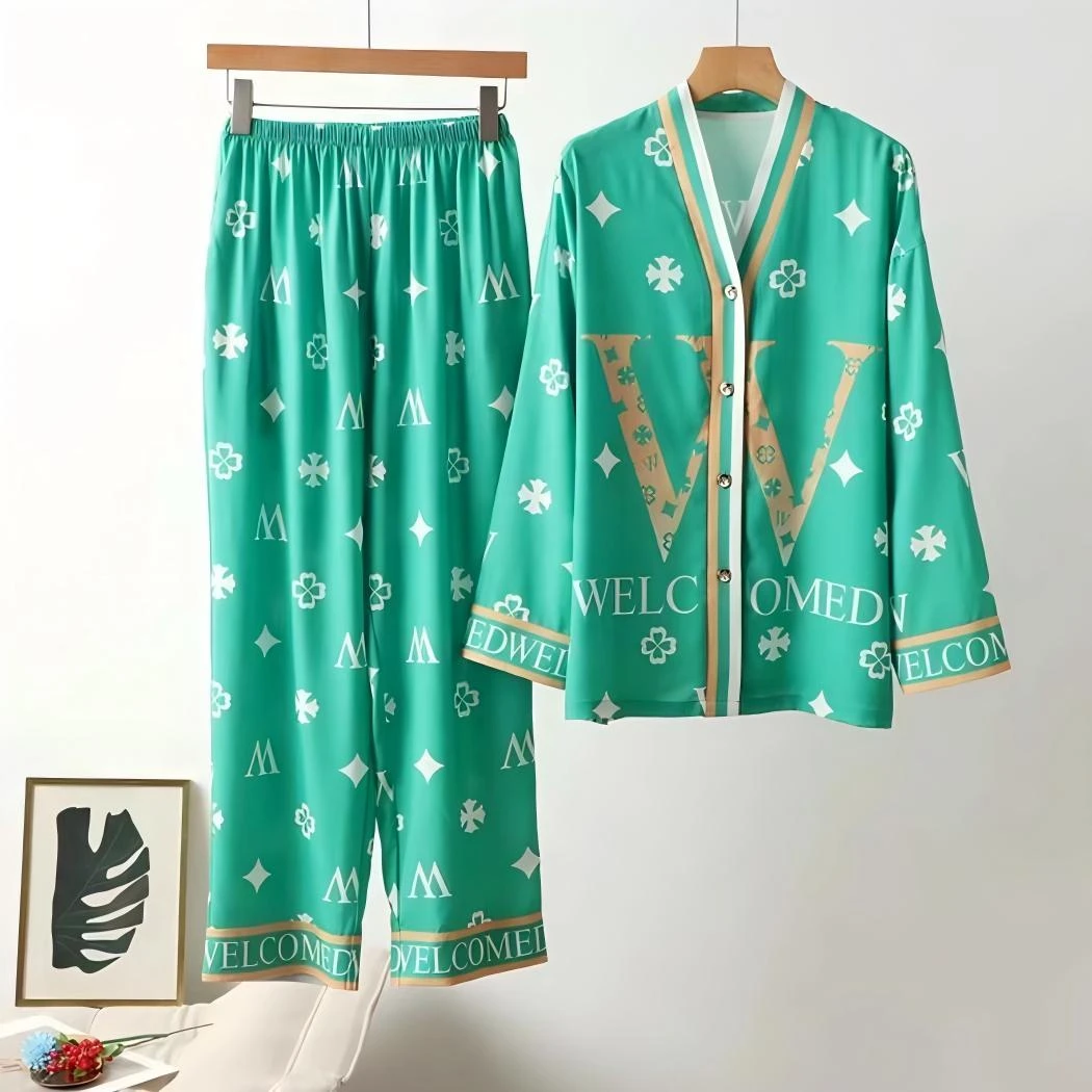 特！门店29&9！老花睡衣」柔光软丝凉感抗皱豹纹凉感家居套装C22382