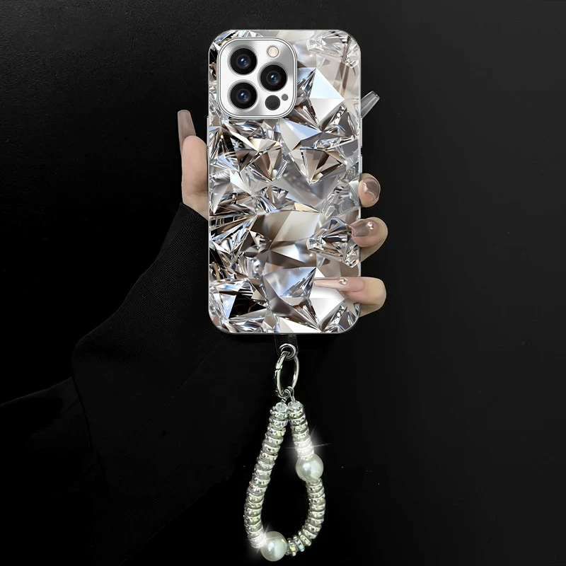 适用于苹果/oppo/华为/vivo/小米轻奢水晶电镀玻璃手链防摔手机壳
