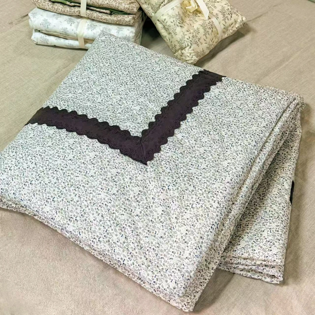 N2【全棉单层纱夏被】2*2.3绗缝夏凉被花边针织柔软透气可机洗针织