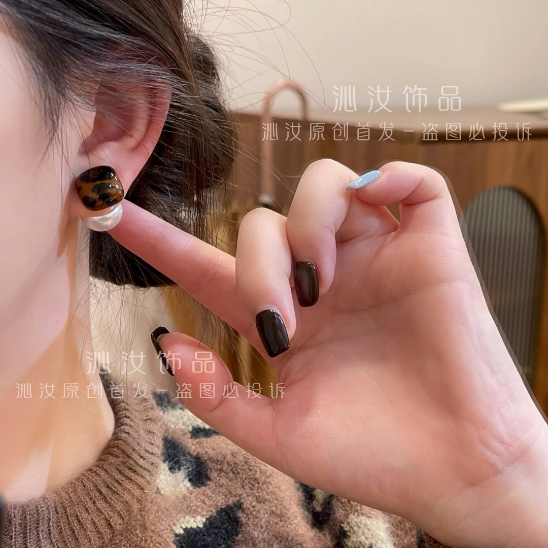 【沁汝饰品】FQ887几何豹纹珠珠一款两戴耳环百搭高级