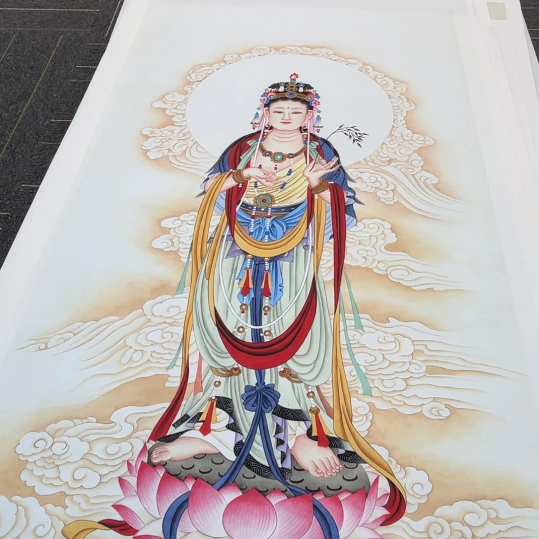 末***端国画李老师站像观音画芯