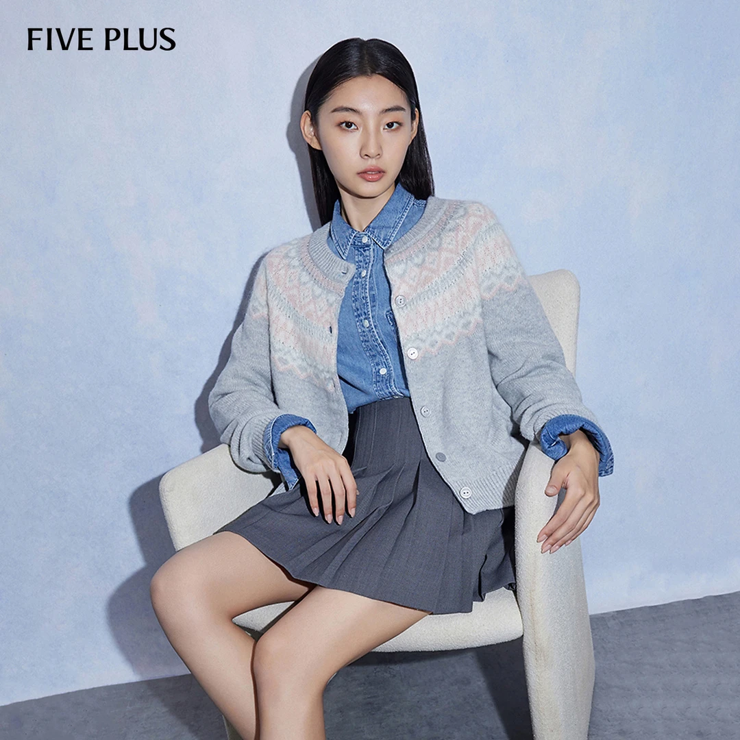 FIVE PLUS冬装羊毛针织衫女马海毛开衫费尔岛毛衣通勤2LA4030450