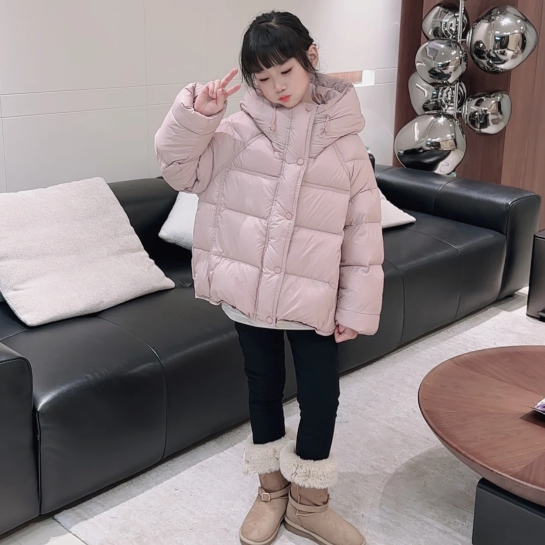 （XR）儿童短款羽绒服女宝拉链连帽纯色外套女童时尚洋气保暖加厚