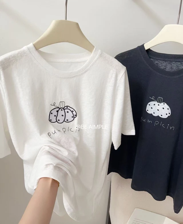 00326 韩系南瓜刺绣T恤