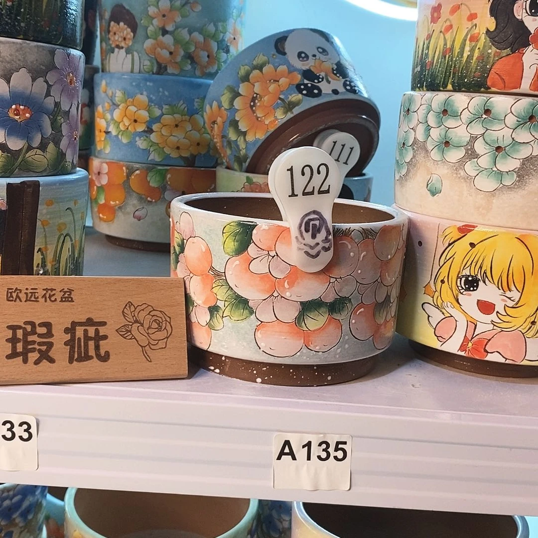 花盆紫砂红陶手绘花盆