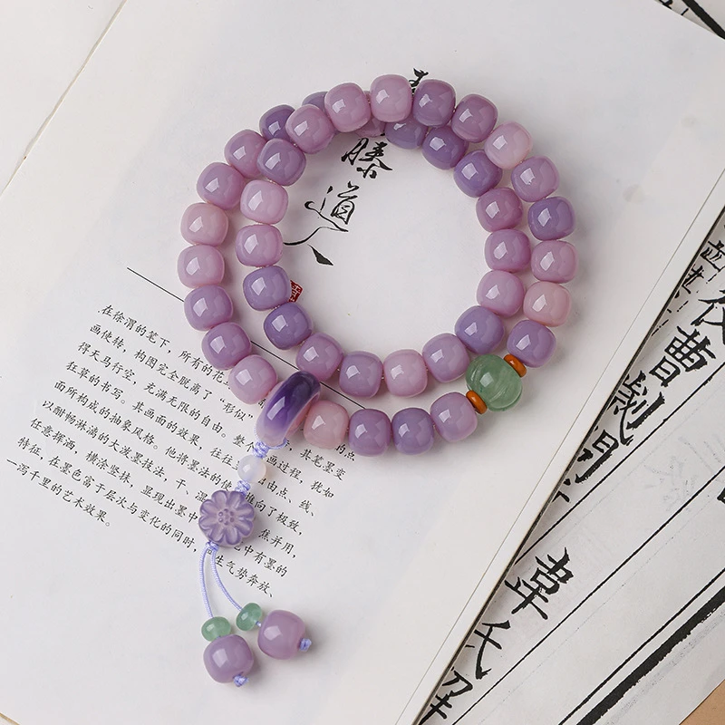 紫气东来菩提双圈手串国风手持菩提根盘文玩小雏菊吊坠小清新女款