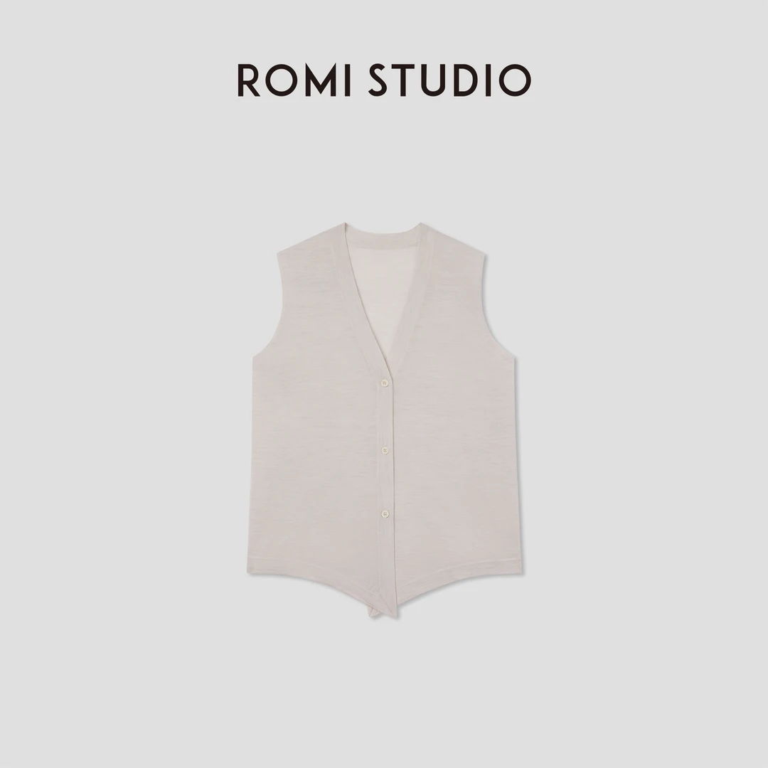 ROMI STUDIO“松弛纽约”100可机洗羊毛花纱V领针织马甲RW24ASG0382