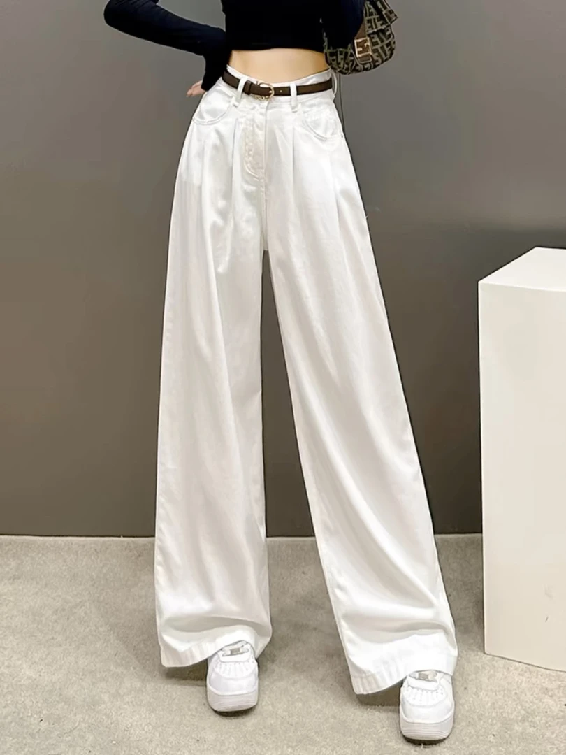 白色高腰阔腿牛仔裤女2025春季新款宽松显瘦休闲直筒垂感拖地长裤