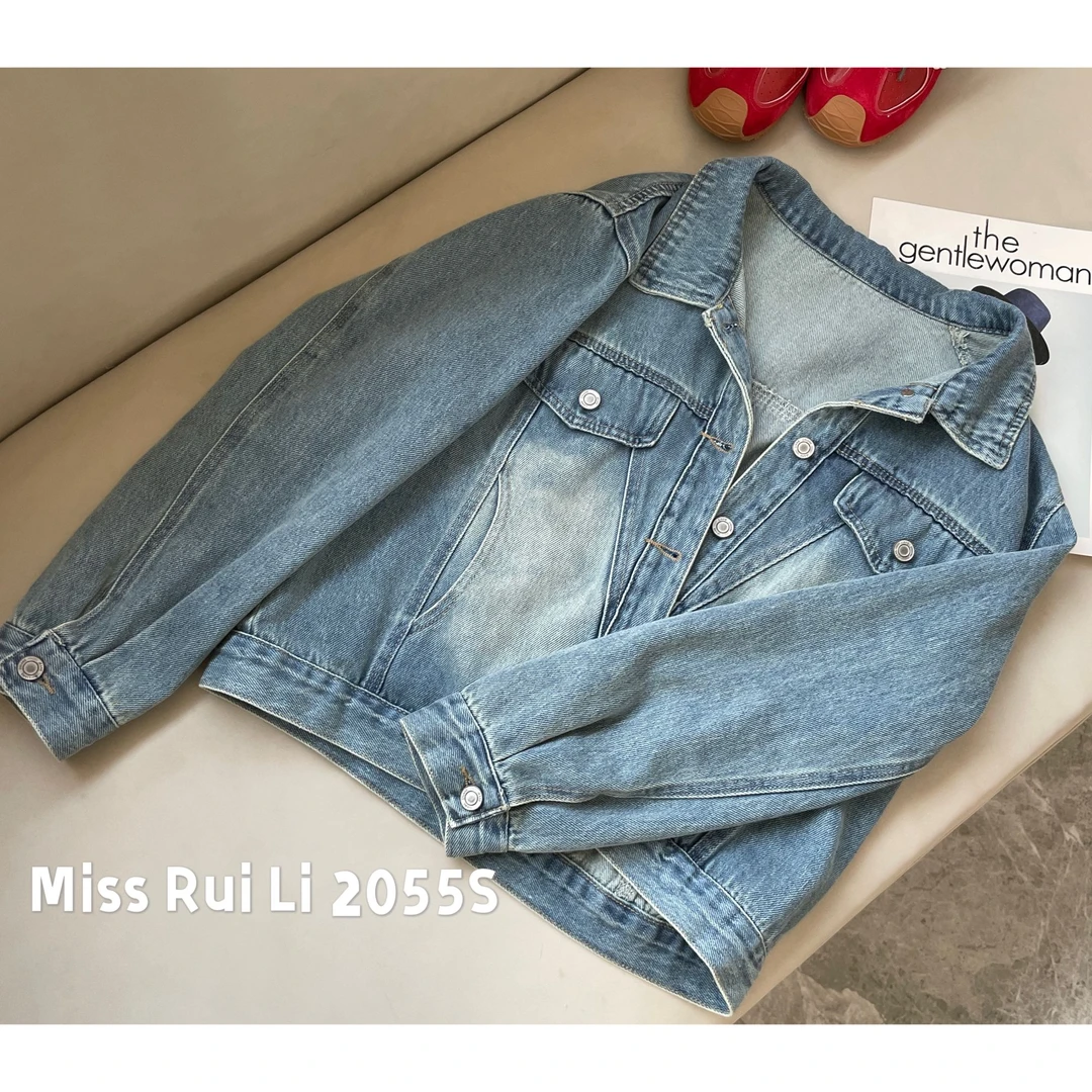 MISS RUILI 定制春季法式复古水洗牛仔外套女显瘦夹克上衣F0074
