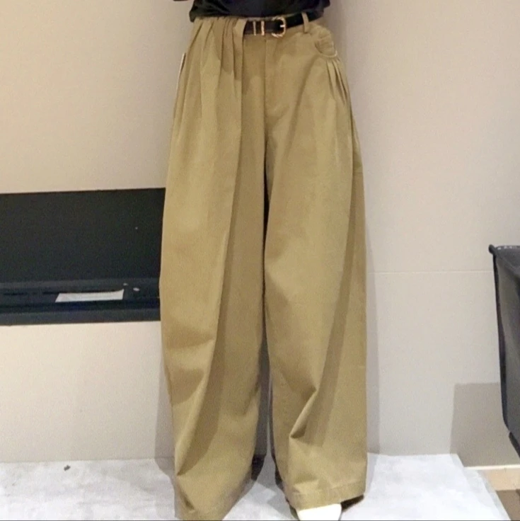 舒柔皱感复古休闲宽松高腰显瘦阔腿裤立体剪裁时尚百搭2078