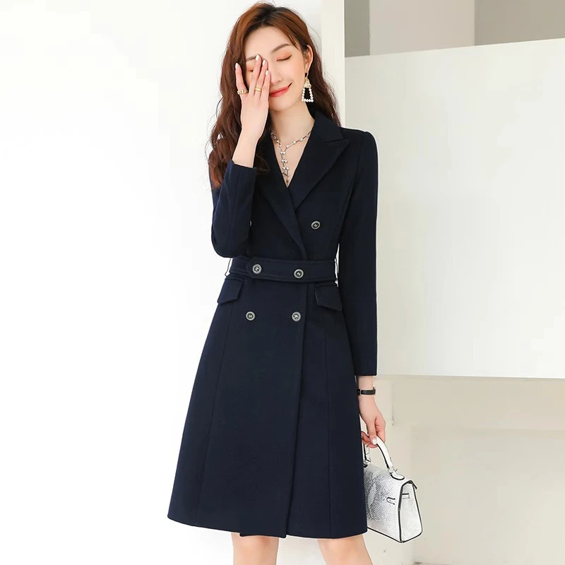 2024冬季新款职业毛呢大衣女正装双排扣加厚中长款外套工装工作服
