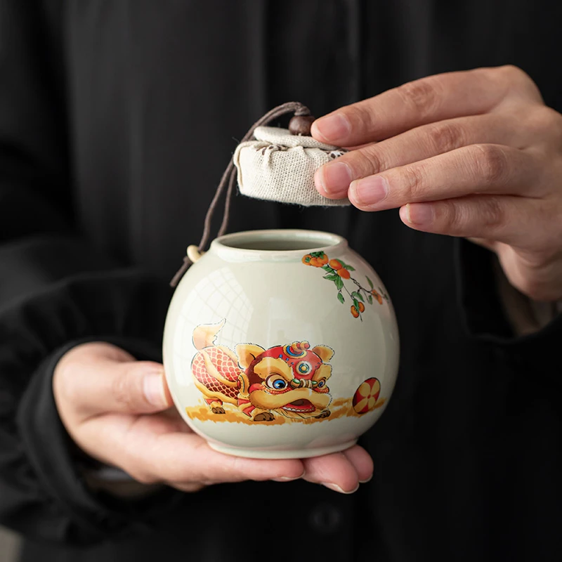 当代 草木灰茶叶罐密封罐陶瓷存茶罐中式合金盖子防潮家用