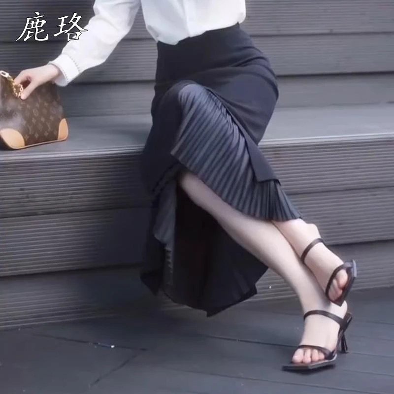 商场同款半身裙2025新款长裙春高腰显瘦垂坠感开叉气质包臀裙子女