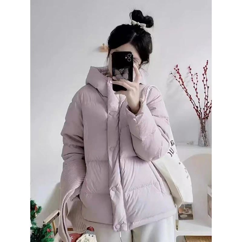 韩版短款保暖连帽高腰宽松加厚收腰直筒宽松棉服