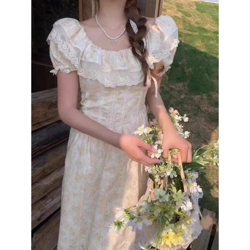 法式夏季法式公主裙显瘦收腰设计感甜美碎花连衣裙