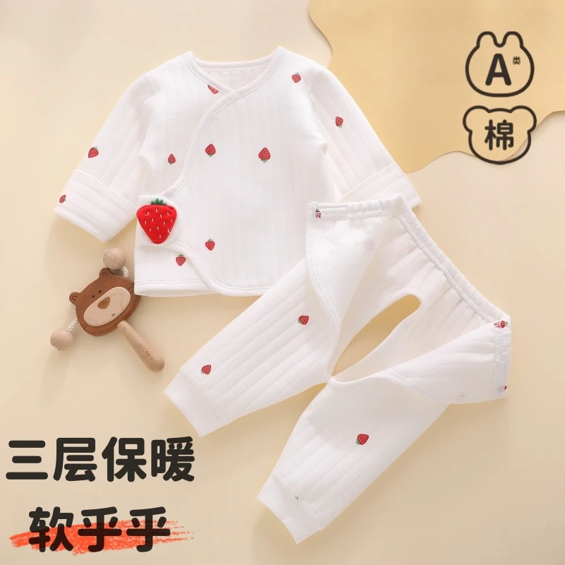 宝宝秋冬季新生婴儿和尚服加厚睡衣纯棉保暖护肚幼儿衣服分体套装