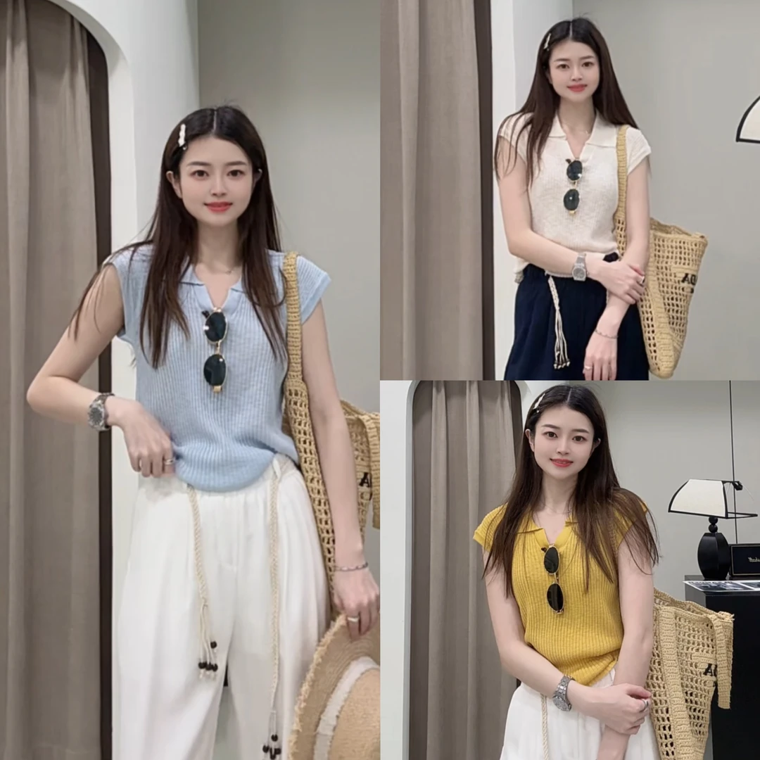 【ZMMY严选私服】夏季新款韩系翻领百搭显瘦无袖针织衫K5062304