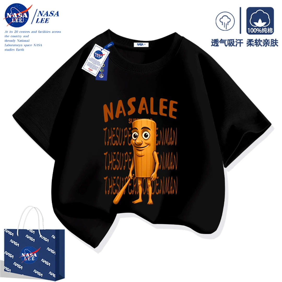 NASA外国ai山海经儿童短袖T恤2025新款美国通通通木棍人男童衣服