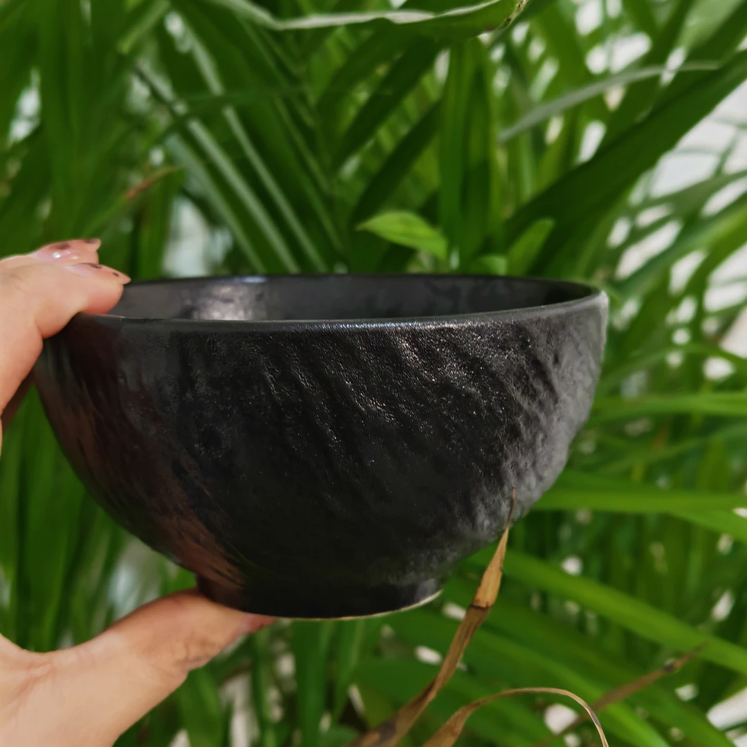 泗水砭石五色土300毫升米饭碗黑色