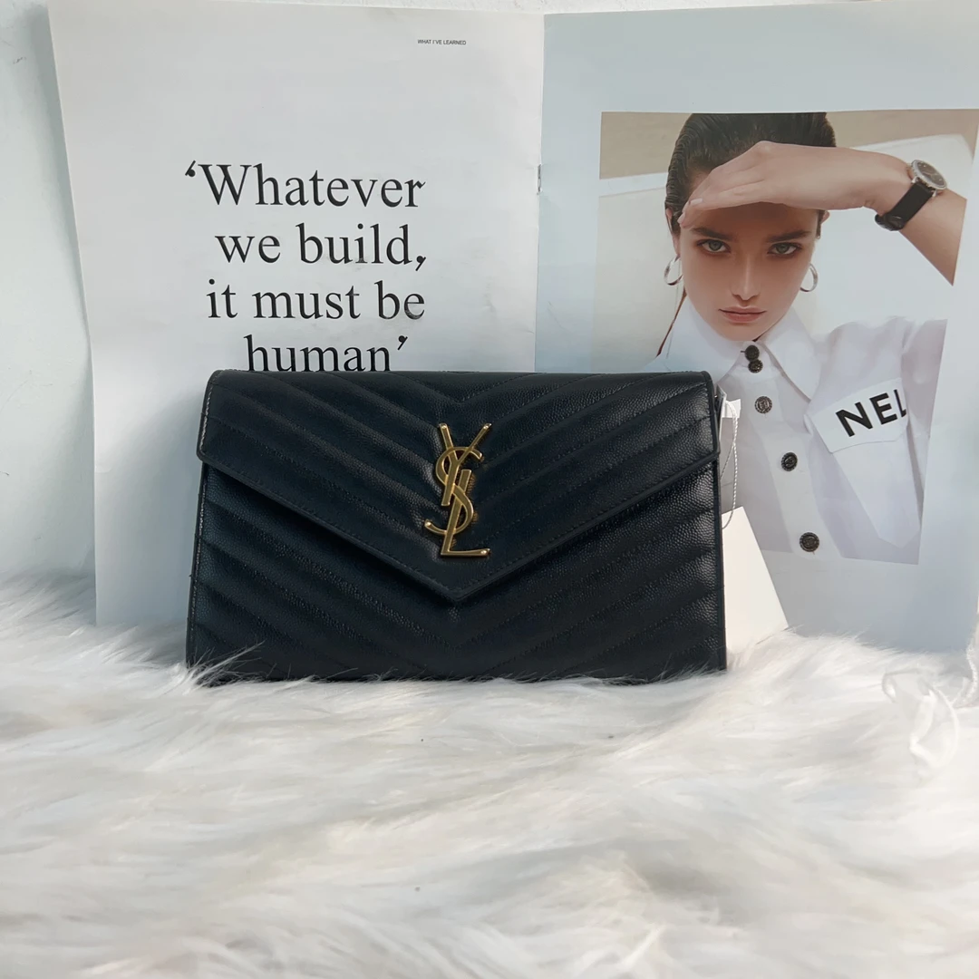 95新 YSL/圣罗兰 圣罗兰黑金鱼子酱信封单肩包C1679