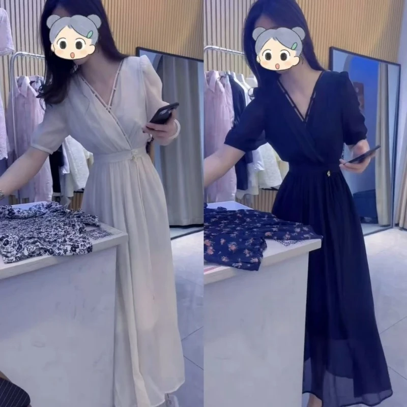 2025夏季新款时尚显瘦气质女士网红洋气连衣裙百搭款简约通勤长裙