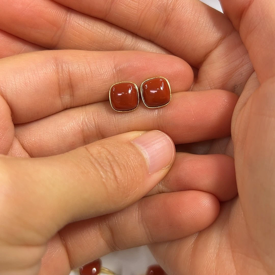 银S925镶嵌南红玛瑙耳饰若***见