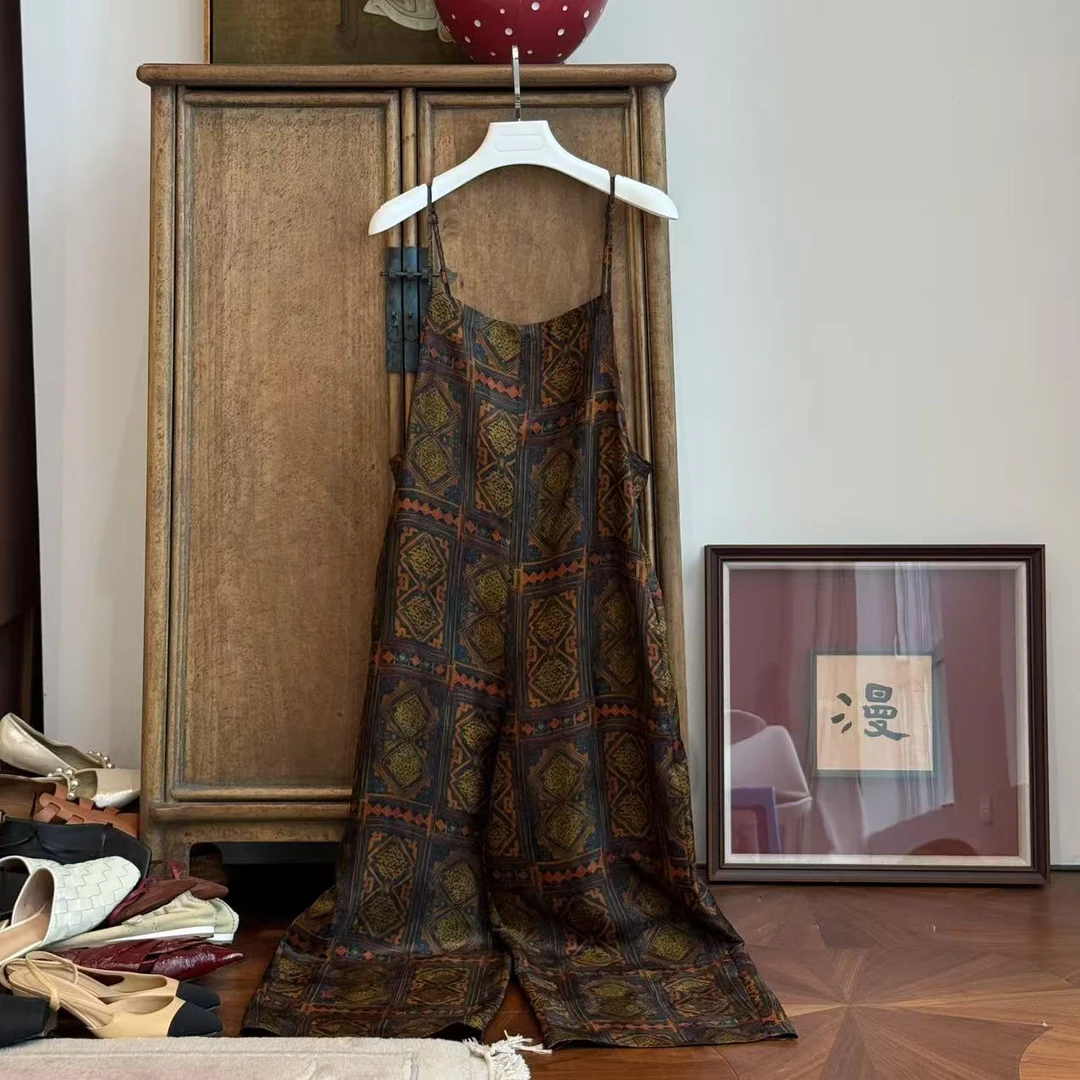 MYL 2025年夏季新款28姆米桑蚕丝香云纱黄花吊带裤百搭吊带连体裤