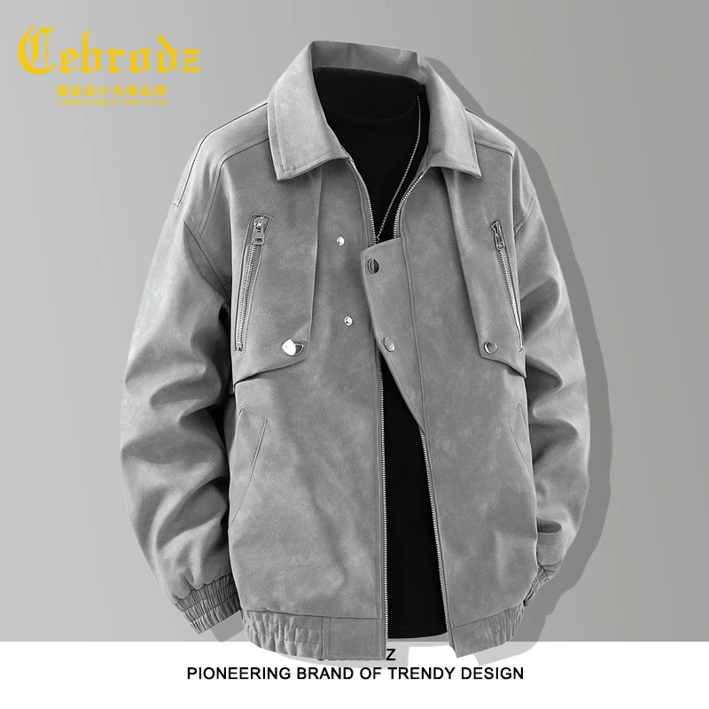 法国Cebrodz皮衣外套男春秋季新款港风复古宽松PU皮夹克机能百搭