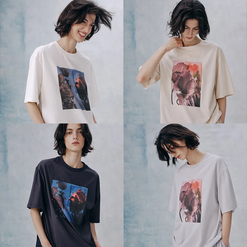 UMILAB【热烈】100%棉数码直喷原创印花宽松廓型短袖T恤夏女T725M