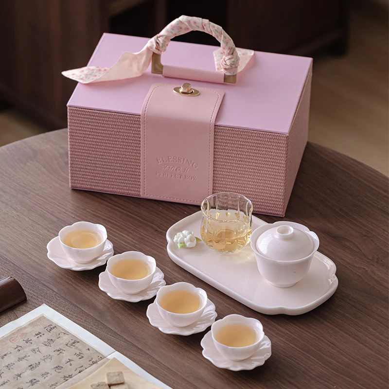 粉色功夫茶具套装老师闺蜜礼物乔迁茶杯茶具套装