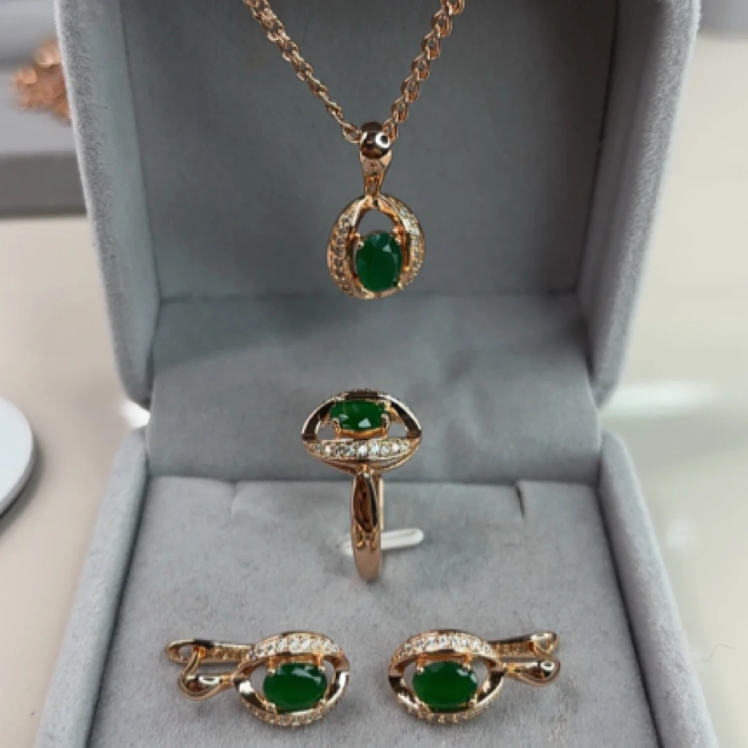 铜合金锆石项链 新款镀金绿色钻钻套装