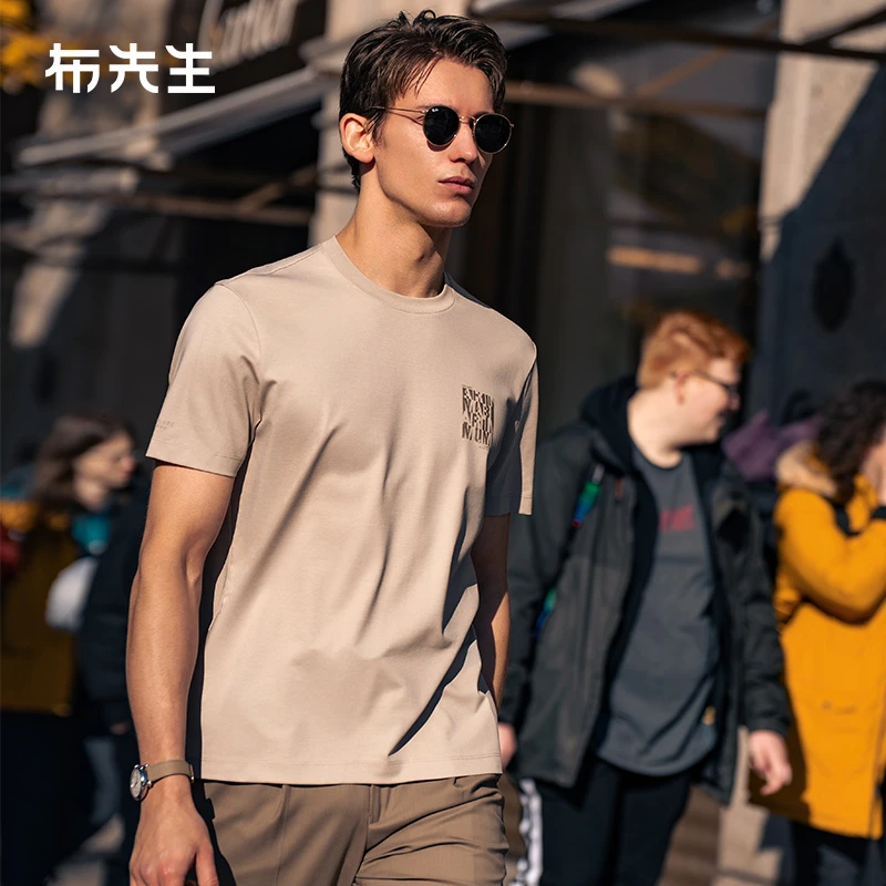 Mr.Bu布先生男士圆领短袖2025初秋简约时尚印花设计款T恤ET16208