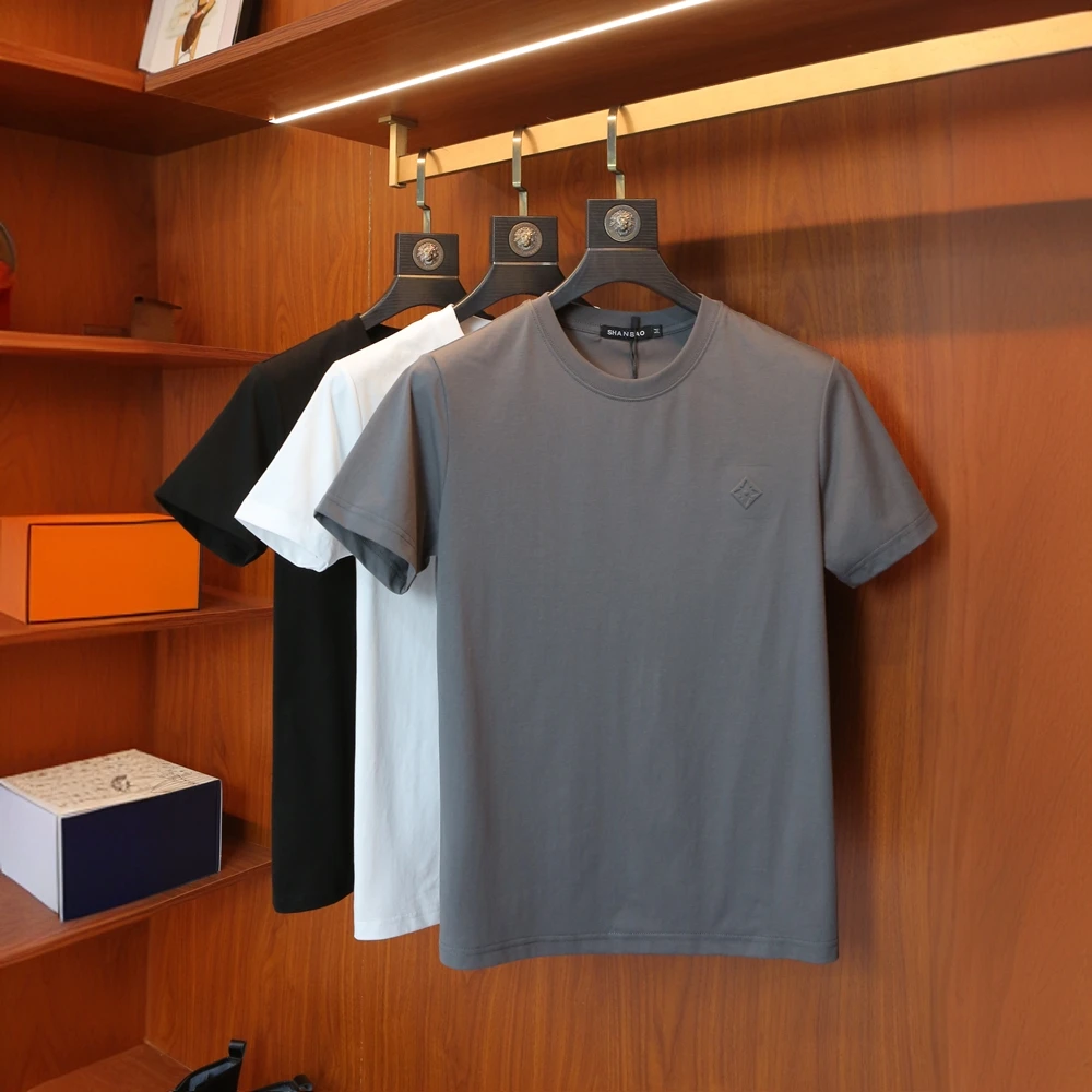 因纳巴敦夏季短袖t恤男潮牌简约T压花圆领修身半袖体恤打底衫