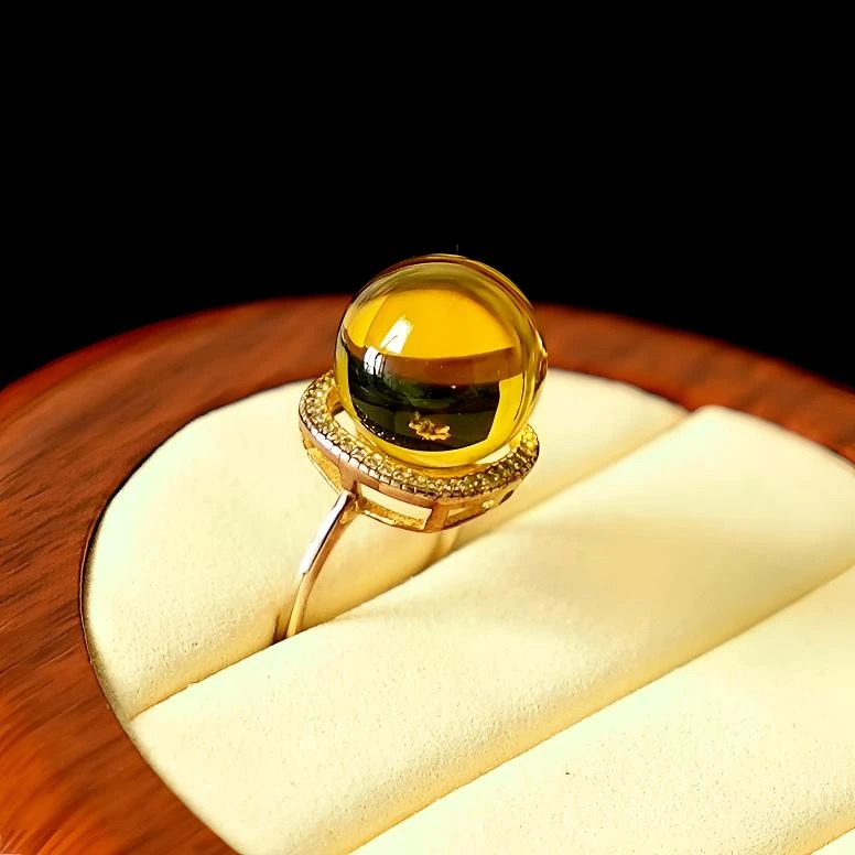 SY14mm蓝珀方托开口戒指墨西哥天然3A净水银镶精致时尚轻奢百搭