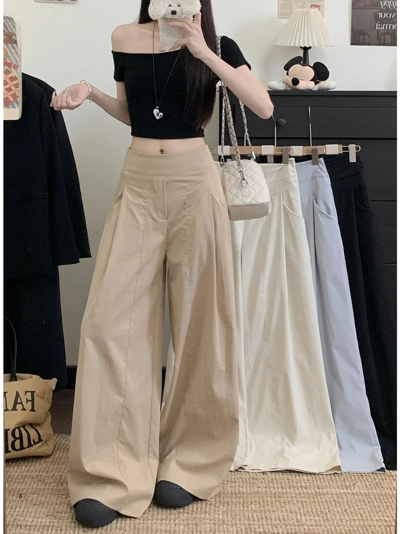【现货+运费险】慵懒风褶皱垂感休闲裤女秋季百搭宽松阔腿裤长裤
