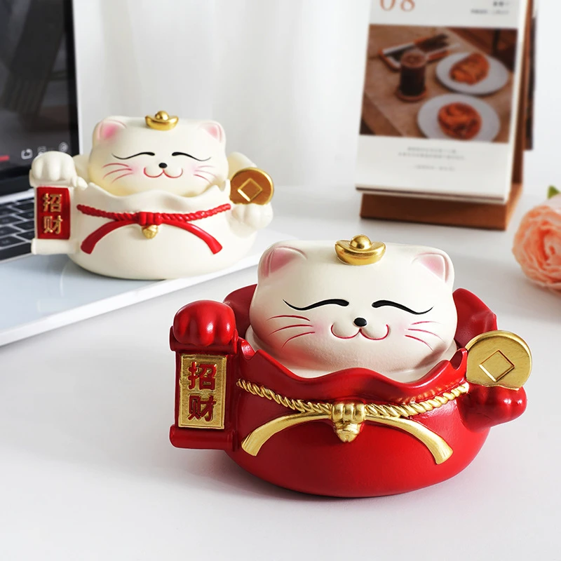 招财猫烟灰缸带盖防飞灰高颜值家用客厅茶几办公桌面超萌喜庆摆件