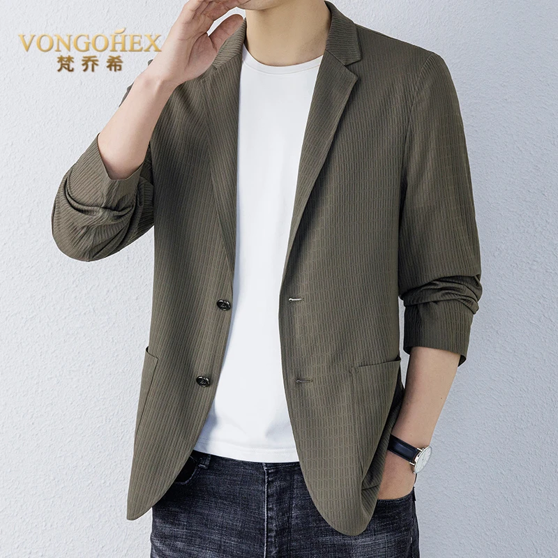 VONGOHEX超薄西装男士夏季无痕冰丝免烫休闲单西服高弹防晒外套男