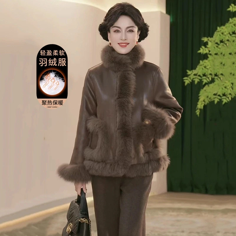 中年女款妈妈装高档免洗羽绒服中老年人女装保暖加厚冬装气质外套