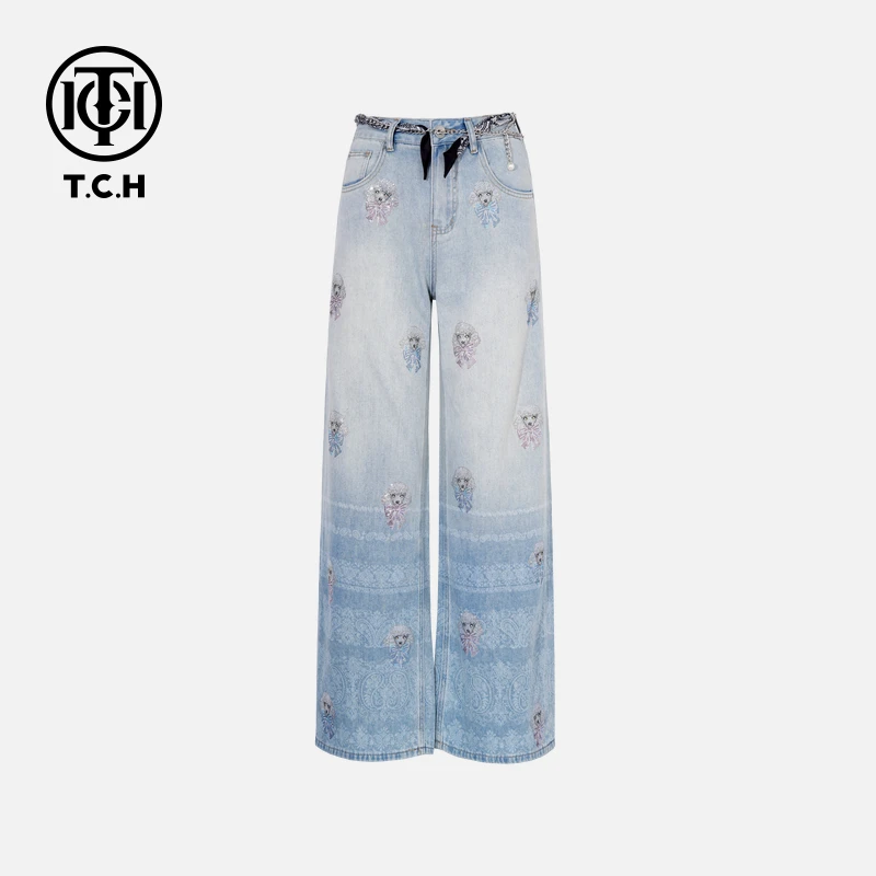 TCH私服秋款烫钻时尚休闲百搭气质牛仔裤女T75C20E5041轻奢tch