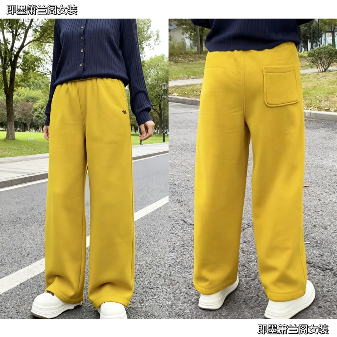 小狗刺绣高腰直筒抽绳卫裤女加绒新款宽松显瘦休闲百搭运动裤