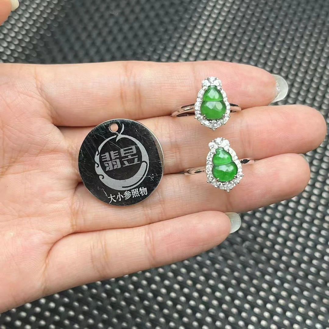 翡昱-B1-13330-天然A货翡翠葫芦戒指s925银镶-多样性发其一-C