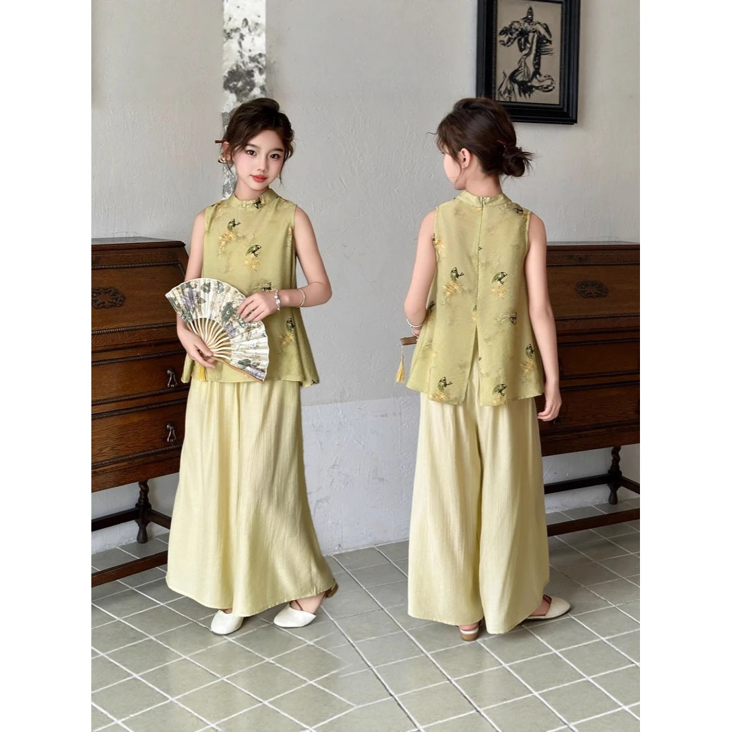 女童夏装国风套装2025新款儿童装洋气旗袍女大童夏季新中式两件套