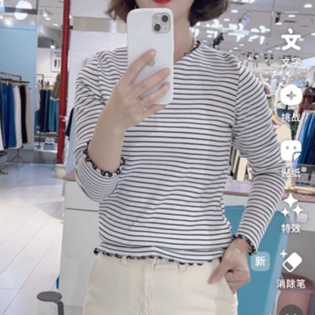 韩国纯棉条纹棉T