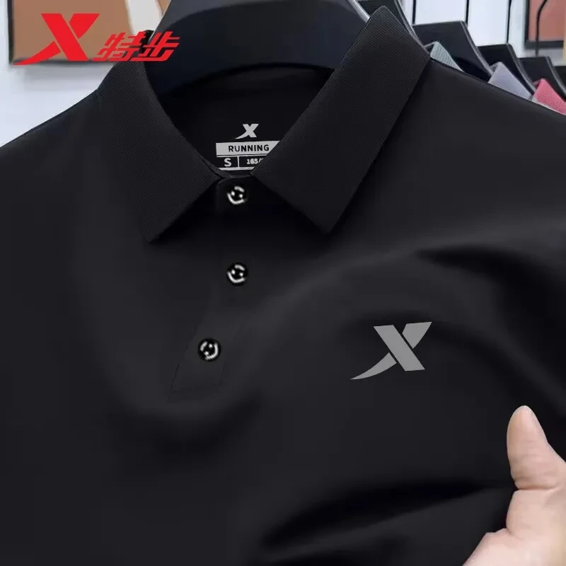 特步polo衫男短袖速干透气运动健身体恤衬衫有领男装冰丝休闲半袖