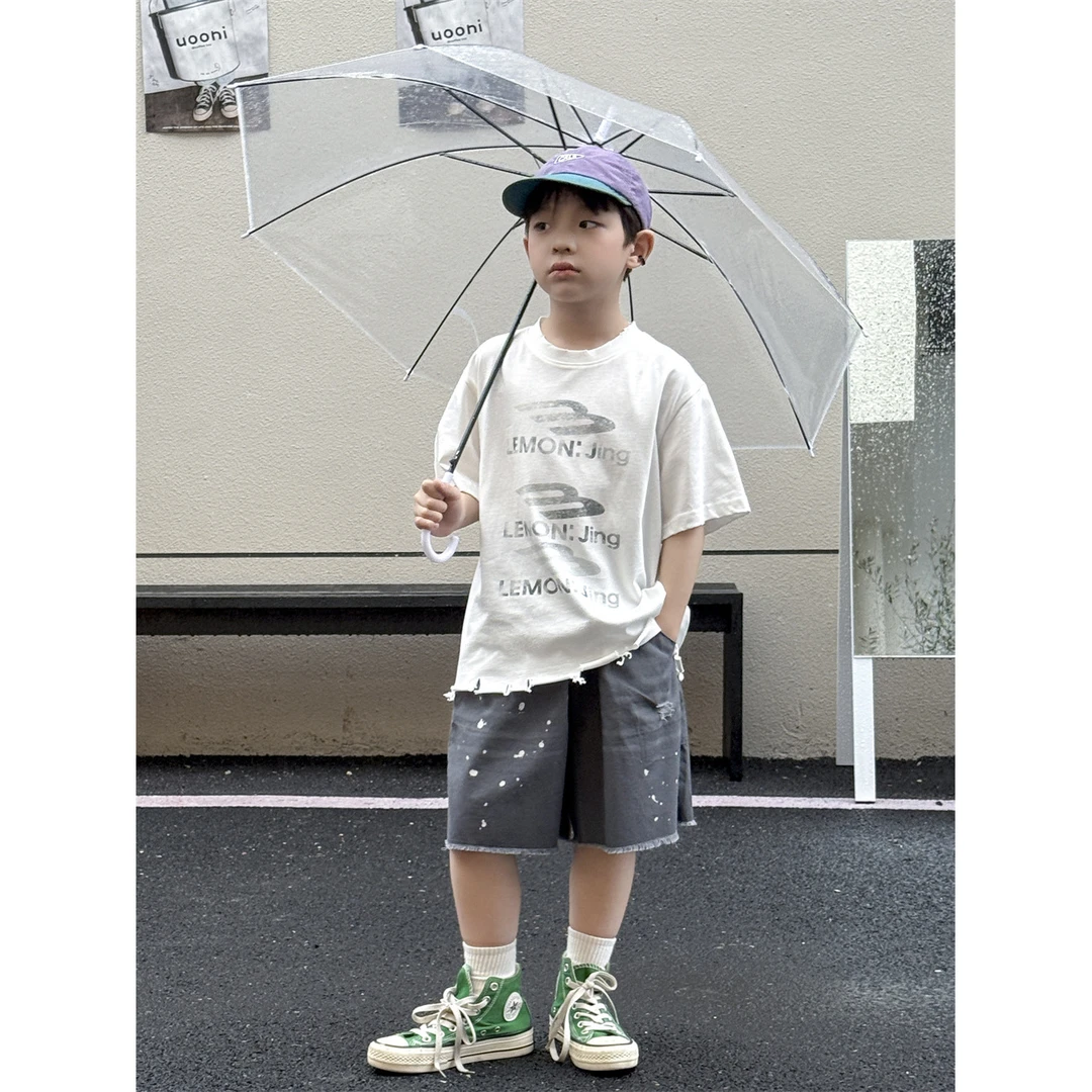 in 爱：nl25夏季韩版男童纯棉短袖儿童夏款潮酷印花磨破T恤90836