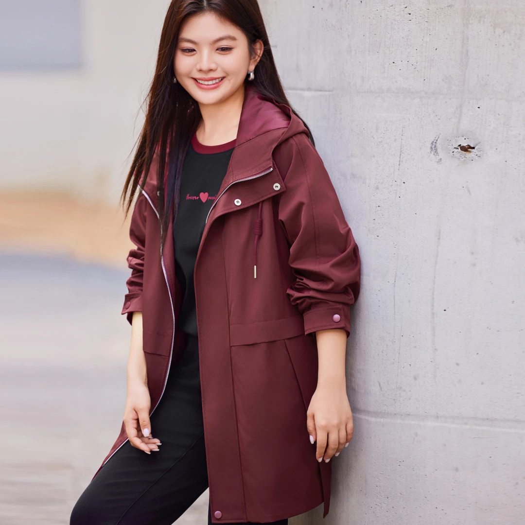 【机能风宽松连帽风衣】MsShe大码女装秋冬中长款外套女MG508161